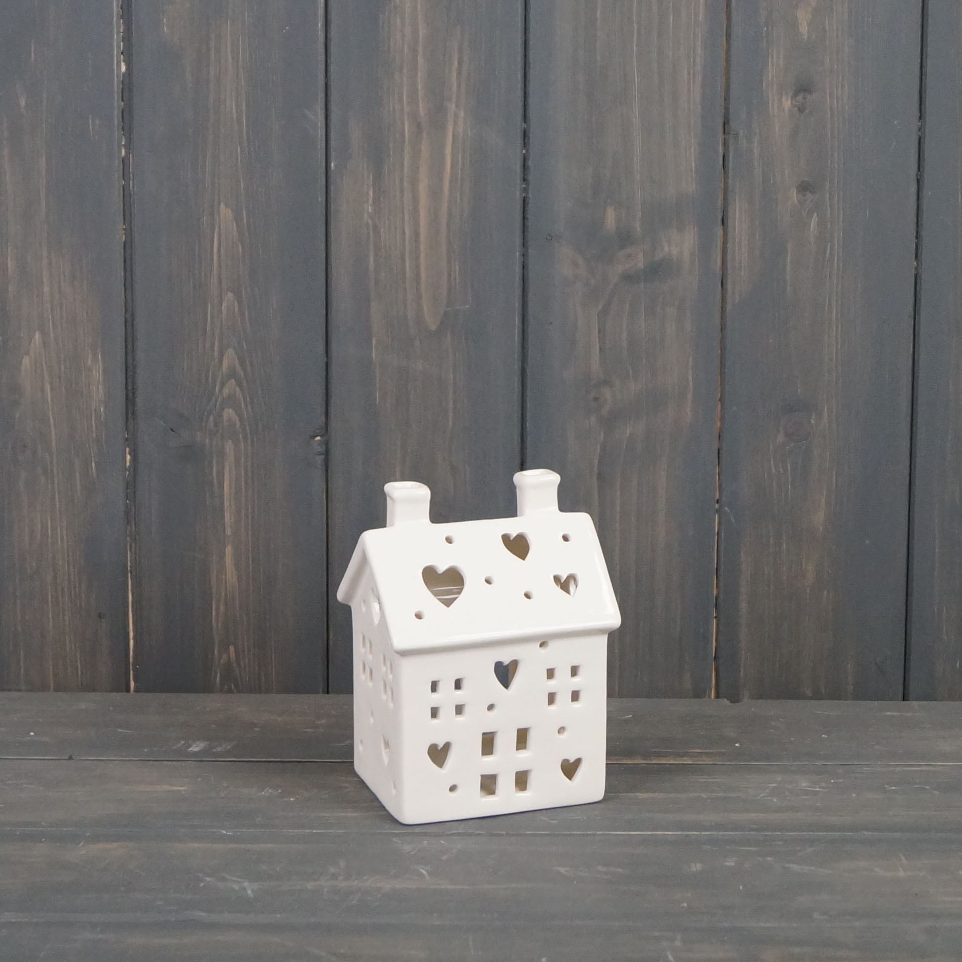 Small White Ceramic House Tealight Holder detail page
